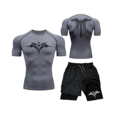 Imagem de Conjunto De Compressão MMA Para Homens, Camiseta E Shorts De Secagem R