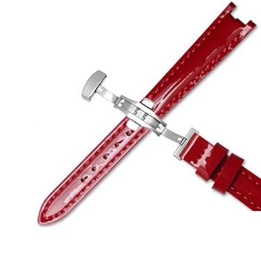 Imagem de ORKDFJ Pulseira de couro genuíno de vaca para 1853 T094210 Pulseira feminina de relógio de 12 mm com fecho de borboleta aço inoxidável (Cor: Vermelho B, Tamanho: fecho ouro rosa)