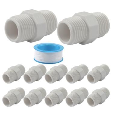 Imagem de Rierdge 12 unidades de conector adaptador de acoplamento de rosca macho de 1/2 polegada de encaixe de tubo de PVC, adaptador de rosca macho G1/2 X G1/2 para sistemas de irrigação e água fria