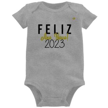 Imagem de Body Bebê Feliz Ano Novo 2023 - Foca na Moda, Cinza, P