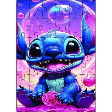 Imagem de Quebra-Cabeça Jogo Infantil Stitch 36 Peças MDF 18x26 - Brother'S Mine