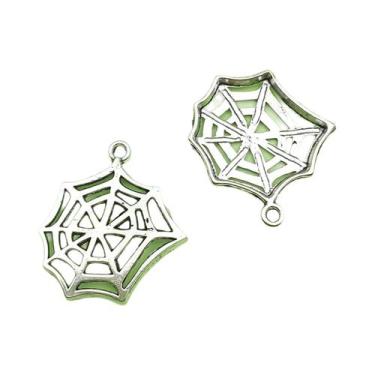 Imagem de Pingentes Antigos Prateados De Halloween 10/13 Peças: Caveira E Teia D