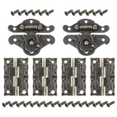 Imagem de 6 conjuntos de dobradiças pequenas para caixa de madeira e ganchos de fecho, dobradiça pequena de bronze com parafusos correspondentes, dobradiças para móveis de armário antigo para móveis de projetos