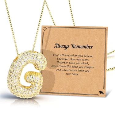 Imagem de Colar com letra de bolha, balões de ouro, corrente banhada a ouro, delicada, pingente de pingente de letra fofa, presente para meninas adolescentes, coisas modernas, Metal, Sem Pedra Preciosa