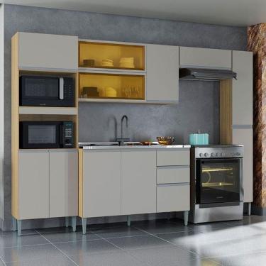 Imagem de Cozinha Ambiente Aline Com Balcão E Paneleiro Damasco Off White - Poquema