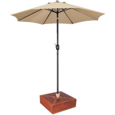 Imagem de Kit Ombrelone Guarda Sol 3m Articulado Bege com Base Revestida Madeira Branco Jardim Piscina Praia - AMZ