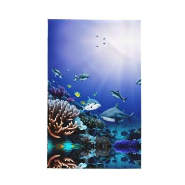 Imagem de XLLingL Toalhas de cozinha de waffle com estampa de tubarão nadando sob o mar, panos de prato de microfibra, para decoração e limpeza de cozinha - 1 peça