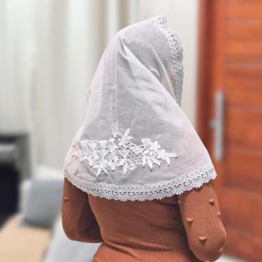 Imagem de Véu Ccb Congregação Cristã Aplique Floral Renda Guipir Adulto (modelo 