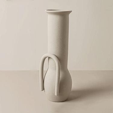 Imagem de AkosOL Vasos de flores com suporte de plantas, arranjo de sala de estar, vasos de flores secas, vaso geométrico de cerâmica