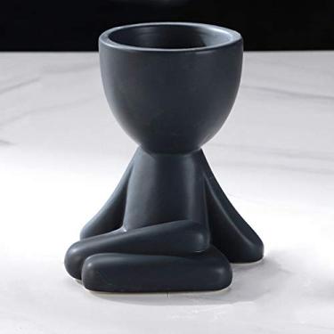 Imagem de pcagfaajmh Vaso de flores de personagem de cerâmica preto branco jardineiro jardim decoração de casa vaso de flores (cor: A) (A)