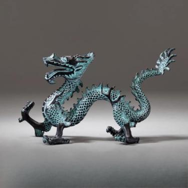 Imagem de FENNYYAR Estátua de dragão de bronze de ritual chinês antigo, 13 cm, ornamento de escritório, decoração de sala de estar, coleção de presente