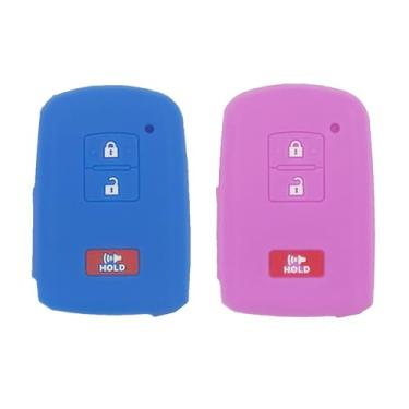 Imagem de 2 peças de silicone macio entrada sem chave controle remoto capa capa para Toyota 4Runner Highlander Cruiser Tacoma Tundra Sequoia 2019 2020 2021 2022, azul roxo