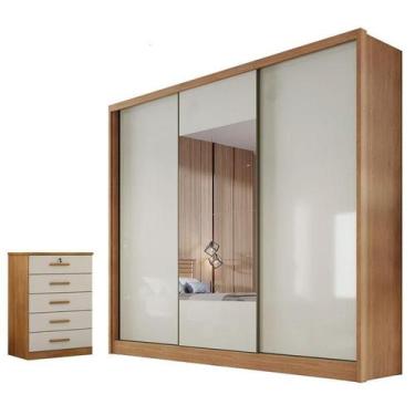 Imagem de Guarda Roupa Casal Medelim com Espelho e Gaveteiro Suiça Cumaru 25 Fen