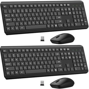 Imagem de Combo de teclado e mouse sem fio, teclado ergonômico silencioso de tamanho completo e mouse óptico, pacote com 2, preto