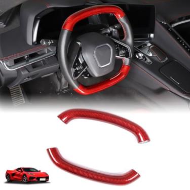 Imagem de Acabamento interior de moldagem de proteção de direção de fibra de carbono seco para Corvette C8 Stingray Z51 Z06 E-Ray 2020-2024 2025 Acessórios Acabamento interior de controle central (vermelho)