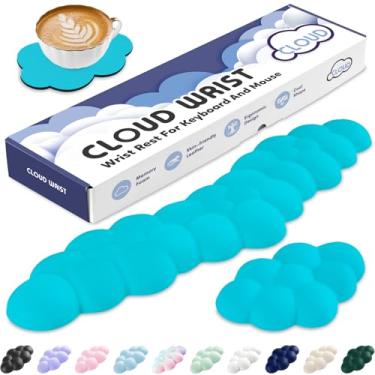 Imagem de Apoio de Pulso em Nuvem para Teclado e Mouse, Espuma de Memória e Couro PU com Suporte Ergonômico, Base Antiderrapante, Almofada para Braço Fofa e Apoio para Palma, Acessório para Mesa de Escritório