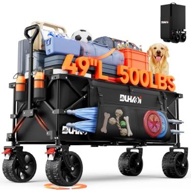 Imagem de DUHKOI Vagão estendido dobrável dobrável de 124 cm de comprimento com capacidade de peso de 226 kg, carrinho de praia resistente de 300 L, vagão utilitário grande com porta-copos, carrinho para