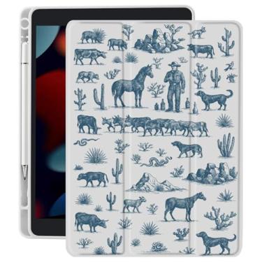 Imagem de CozyNestCY Capa caubói ocidental legal para iPad Air 13 polegadas M2 2024 capa padrão ocidental capa com estampa exclusiva auto hibernar/despertar, antiderrapante, à prova de choque com parte traseira