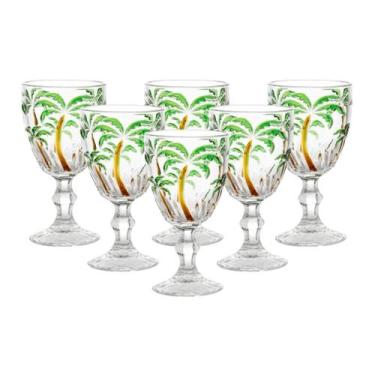 Imagem de Jogo C/ 6 Taças Palm Tree Alto Relevo 340ml Mesa Posta Bebidas Água Su