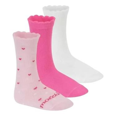 Imagem de Kit 3 Meias Infantil Meninas Cano Médio Básica Molekinha Cor:Branco Pi