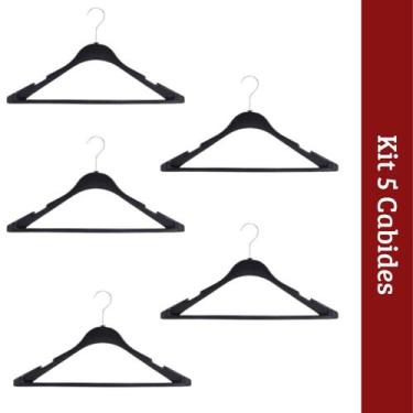 Imagem de Kit 5 Cabides Preto Ombreira Terno Paletó Jaqueta Gancho Giratório - C