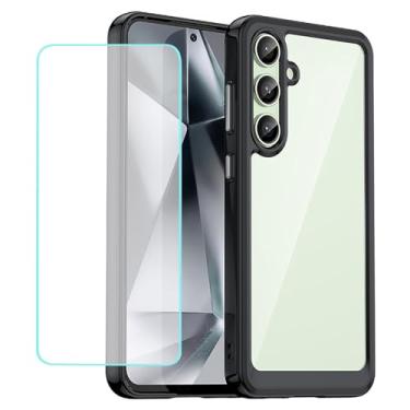 Imagem de Wanyuexes Capa para Galaxy S24 FE, capas para Samsung S24FE SM-S721U com protetor de tela de vidro temperado, parte traseira rígida transparente de policarbonato e capa protetora de TPU para Samsung