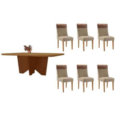 Imagem de Sala Jantar Mesa Nevada Tampo Curvo 180cm+6 Cadeiras Jaspe Madeira Nat