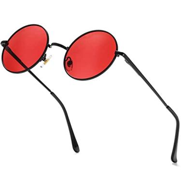 Imagem de AIEYEZO Óculos de sol redondos retrô para homens e mulheres óculos de sol polarizados modernos vintage pequenos óculos de sol redondos, Preto/Vermelho Oceano, MM
