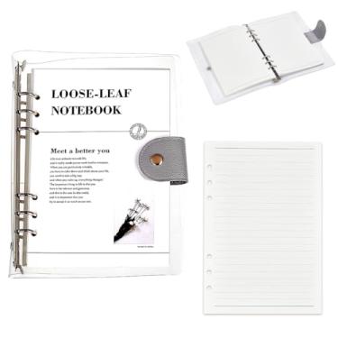 Imagem de AHANDMAKER A5 Capa para fichário de 6 anéis, pasta de arquivo de PVC transparente com fecho de botão de pressão, protetores de folhas soltas recarregáveis para cadernos de escritório, casa