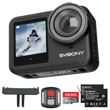 Imagem de SVBONY Combo de câmera de ação SVGo3 4K60FPS com suporte de liberação rápida, câmera subaquática embutida à prova d'água, longa duração, 300 minutos e EIS, com cartão de 128 G, controle remoto WiFi