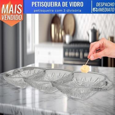 Imagem de Petisqueira de Vidro Potiche 3 Divisórias Decorativa Petiscos Frios Am