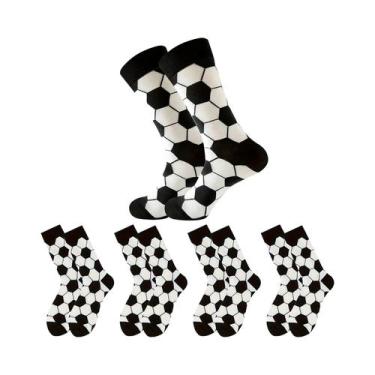 Imagem de Meias De Cano Médio Com Estampa De Futebol Infantil, 4 Pares, Preto E 