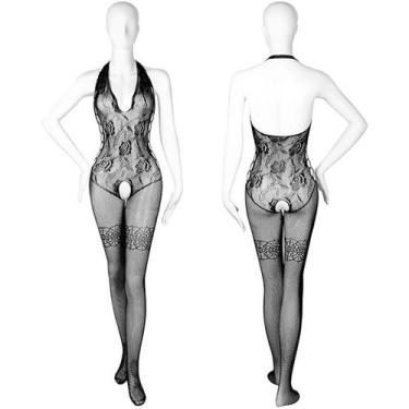 Imagem de Conjunto De Lingerie Sexy Feminina Em Renda Com Estampa Floral, Body C