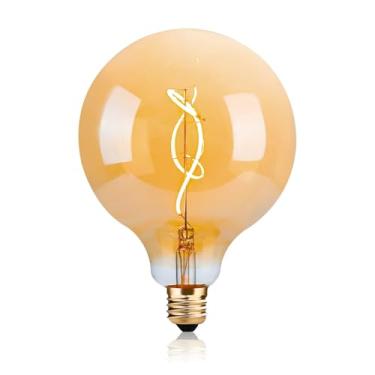 Imagem de Lâmpada LED Edison grande de vidro âmbar G125/G40, regulável, E26, 2200K, branca, quente, redonda, vintage, 4 watts, 150 lm, decorativa, 25 watts, para quarto, sala de estar, bar e café