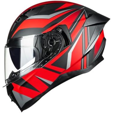 Imagem de Auboa Capacete de motocicleta rosto inteiro com viseira dupla motocicleta corrida de bicicleta de rua DOT para adultos homens mulheres modelo MF569 (preto vermelho, 2GG)