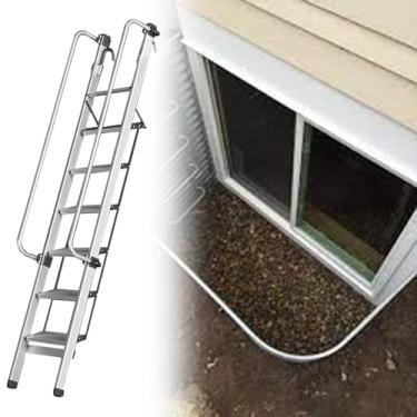 Imagem de Escada de saída de emergência para janelas de porão, escada de alumínio para escadas de incêndio de 5 degraus para apartamentos e dormitórios, beliche de 1,68 m (5,5 pés) solução de escalada segura