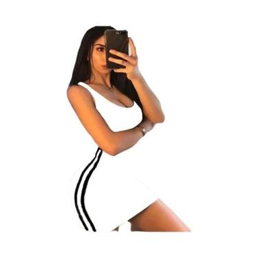 Imagem de Vestido Feminino Casual De Verão Sem Mangas Com Alça Fina E Listras Co