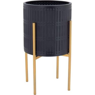 Imagem de Cachepô Vaso Decorativo Planta Metal 46x25x25cm Preto