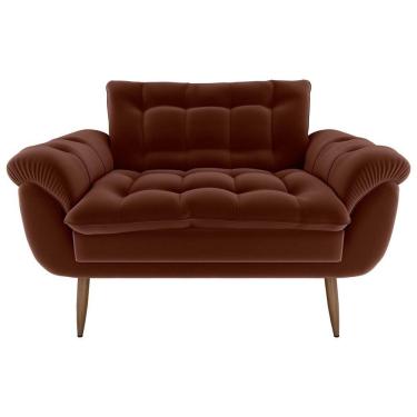 Imagem de Sofá 2 Lugares Pequeno 1,25 Pés Em Madeira Maciça Xangai Veludo Ferrugem Matrix Veludo Ferrugem