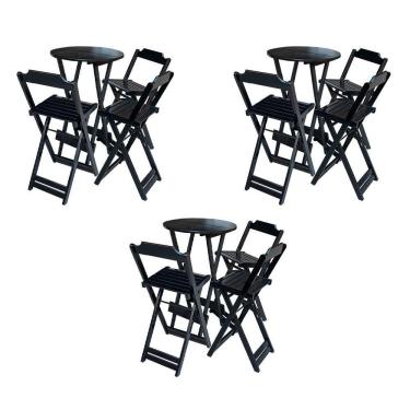 Imagem de Kit 3 Jogos De Mesa Bistrô De Madeira Dobrável Com 3 Banquetas - Preto
