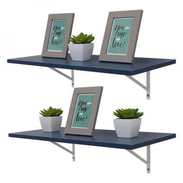 Imagem de Kit 2 Prateleiras 90 x 30cm Azul com Mão Francesa