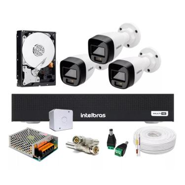 Imagem de Kit 3 Cameras Intelbras 1120 b Full Color, Dvr 8 Canais C/ Hd 500 gb