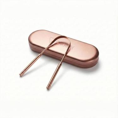 Imagem de Kit Raspador Limpador De Língua Com Estojo Inox Premium Cobre Oravy, C