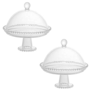 Imagem de Kit 2 Boleiras Wolff Cristal com Pé e Tampa 19cm Pearl Prato Porta Que