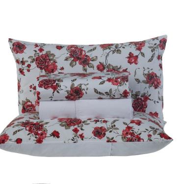 Imagem de Jogo De Cama Craft Casal Queen 4 Peças Percal 200 Fios 100% Algodão - Estampa Rosas Vermelha