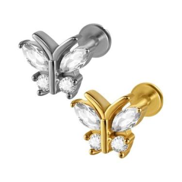 Imagem de Piercing Labret De Aço Cirúrgico Com Zircônia Cúbica Em Formato De Flo