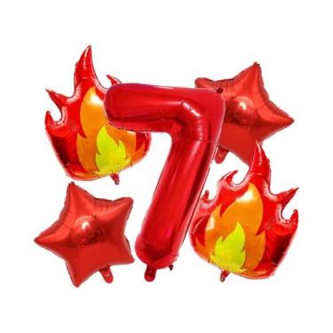Imagem de Balões De Folha Com Tema De Bombeiro Para Meninos, Número De Fogo, 5 P