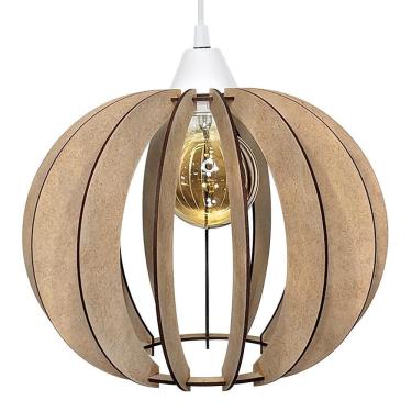 Imagem de Luminária De Teto Madeira Cor Natural Redonda 15H Fio Branco