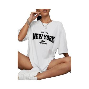Imagem de Camiseta Casual Oversize Para Mulheres, Estilo 1968 Nova York, Top Cri