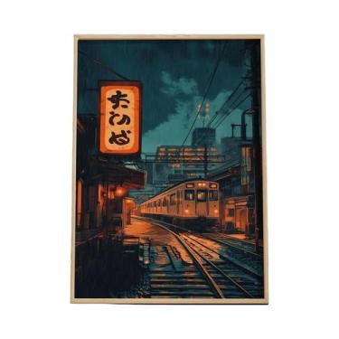 Imagem de Impressão Em Tela De Paisagem Ferroviária Japonesa Retrô De Rua Noturn